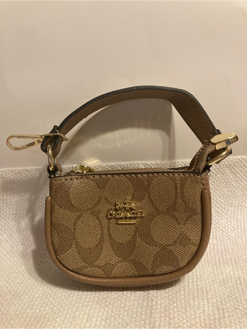 Mini Wristlet Bag in Khaki/Tan Signature Canvas